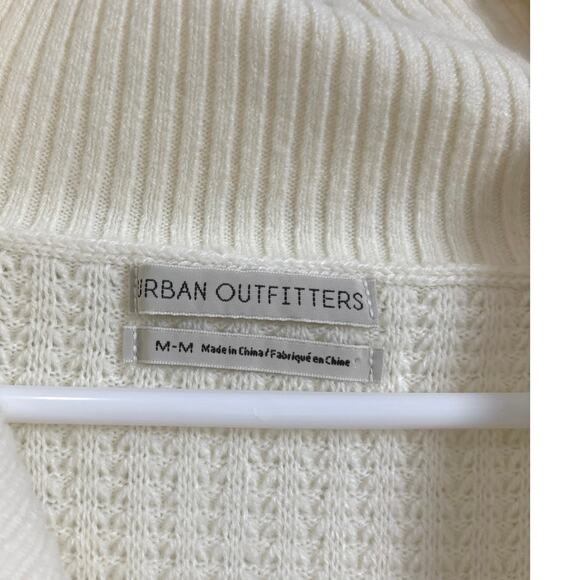 Urban Outfitters Soft Cream Waffle Knit Cropped Collared Top Medium - Picture 4 of 5